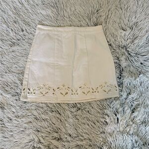 PacSun White 100% Cotton Denim Embroidered Skirt